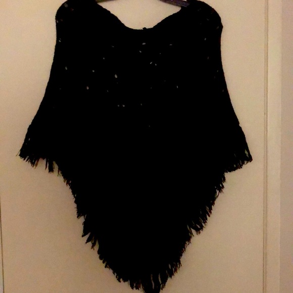 Jackets & Blazers - Vintage black crochet fringed Poncho